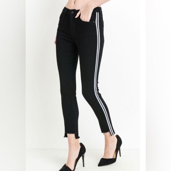 Just Black Denim stretch racer stripe frayed hem jeans size 27 - Picture 1 of 9